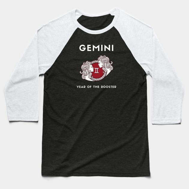 GEMINI / Year of the ROOSTER Baseball T-Shirt by KadyMageInk